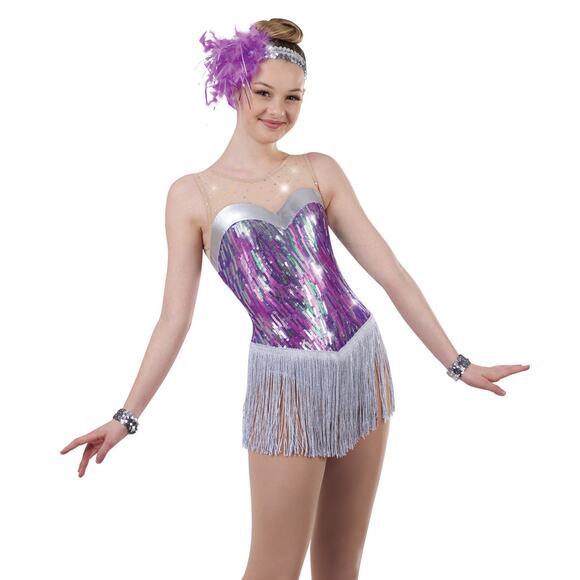 Dance Costume AWCT  V2452 4XL Adult Purple Fringe Jazz Tap Sequins - Picture 1 of 3